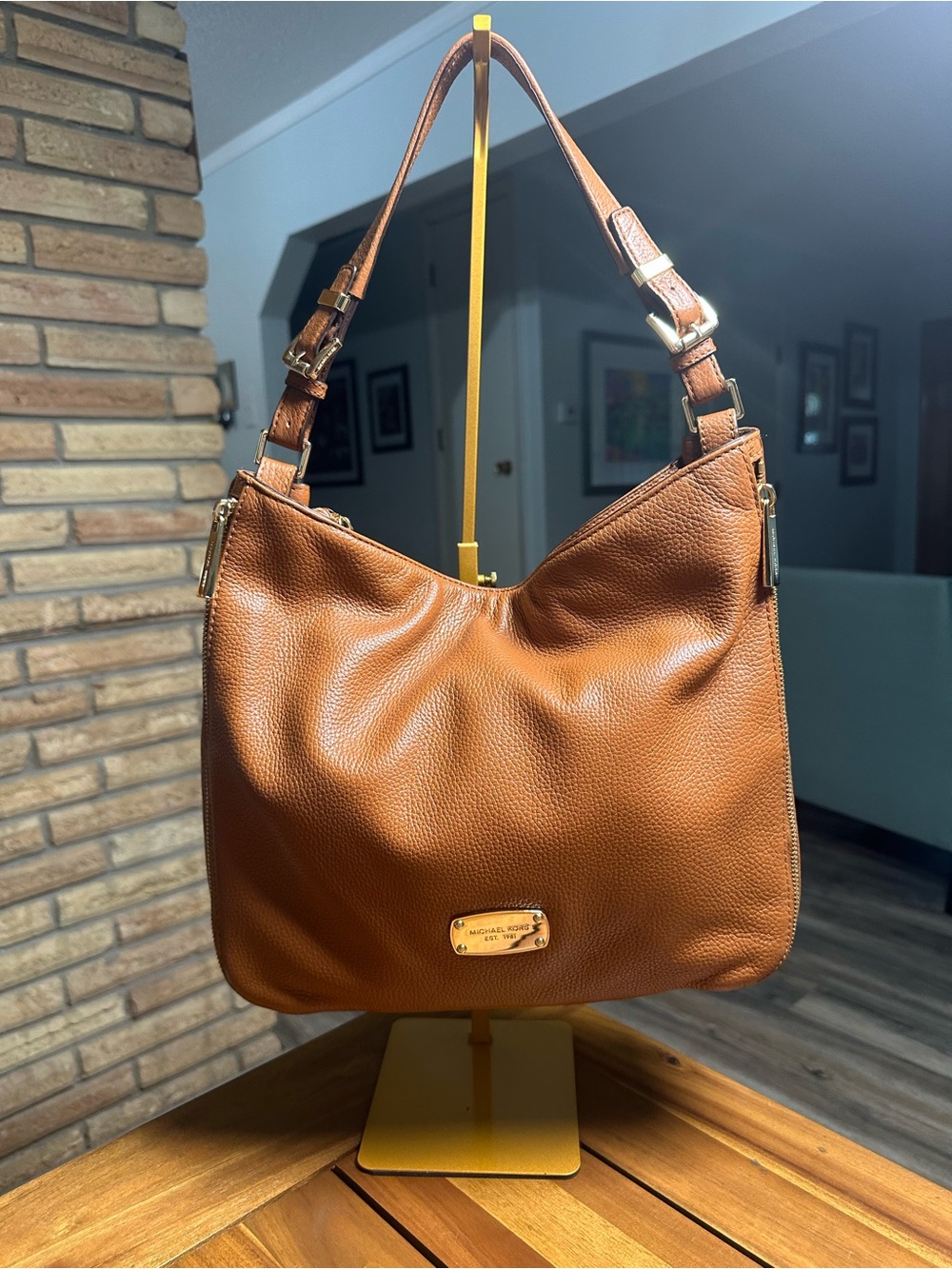 Michael Kors Camel Brown Leather Shoulder Hobo Bag
